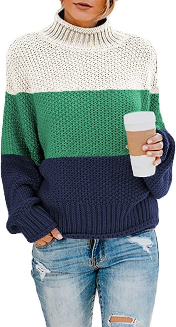 Womens 2024 Winter Fall Solid Turtleneck High Neck Balloon Long Sleeve Sweaters Pullover Outerwear