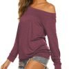 71Sinv1zCbL._AC_SL1500 Women's Long Sleeve Boat Neck Off Shoulder Blouse Tops