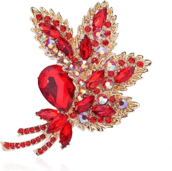Big Large Brooch Pin Austrian Crystal Leaf Shape Bouquet Rhinestone Scarf Decoration Wreath Cloth Brooches Pins For Women Girls