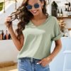 Women V Neck Chiffon Blouse Short Sleeve Summer Casual Loose Shirt Tops