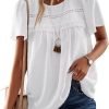Womens Summer Tops Crewneck Short Sleeve Shirts Casual Chiffon Blouses Flowy Lace Hem Boho Clothing Trendy 2024