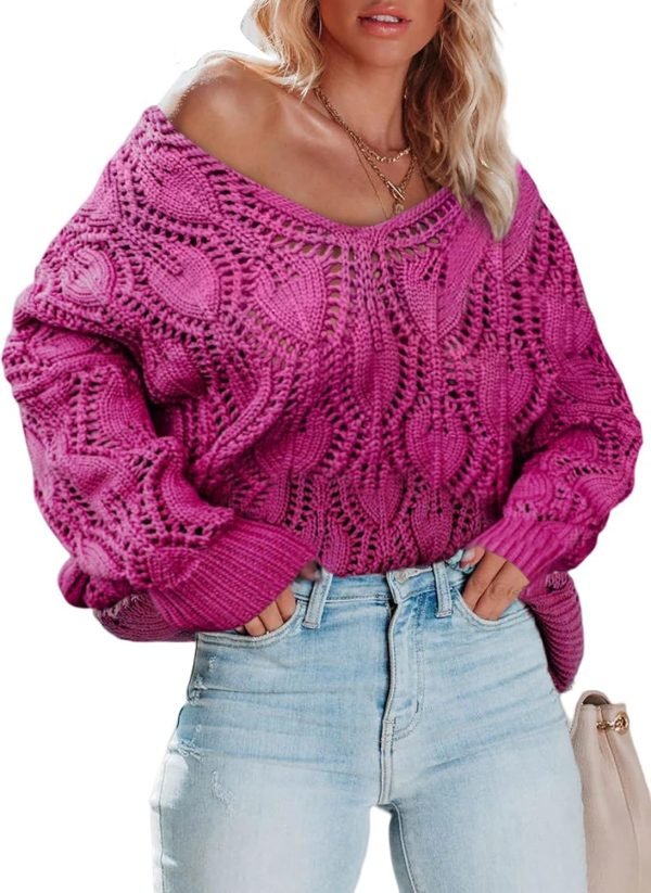 Fall Sweaters Round Neck Crochet Hollow Out Cute Winter Pullover Sweaters for Women Trendy 2024