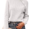 Women's Sweaters Casual Long Sleeve Button Down Crew Neck Ruffle Knit Pullover Sweater Tops Solid Color Striped