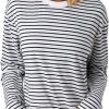 Women's Casual Striped Long Sleeve Tops Crew Neck Knit Ribbed Basic T Shirts