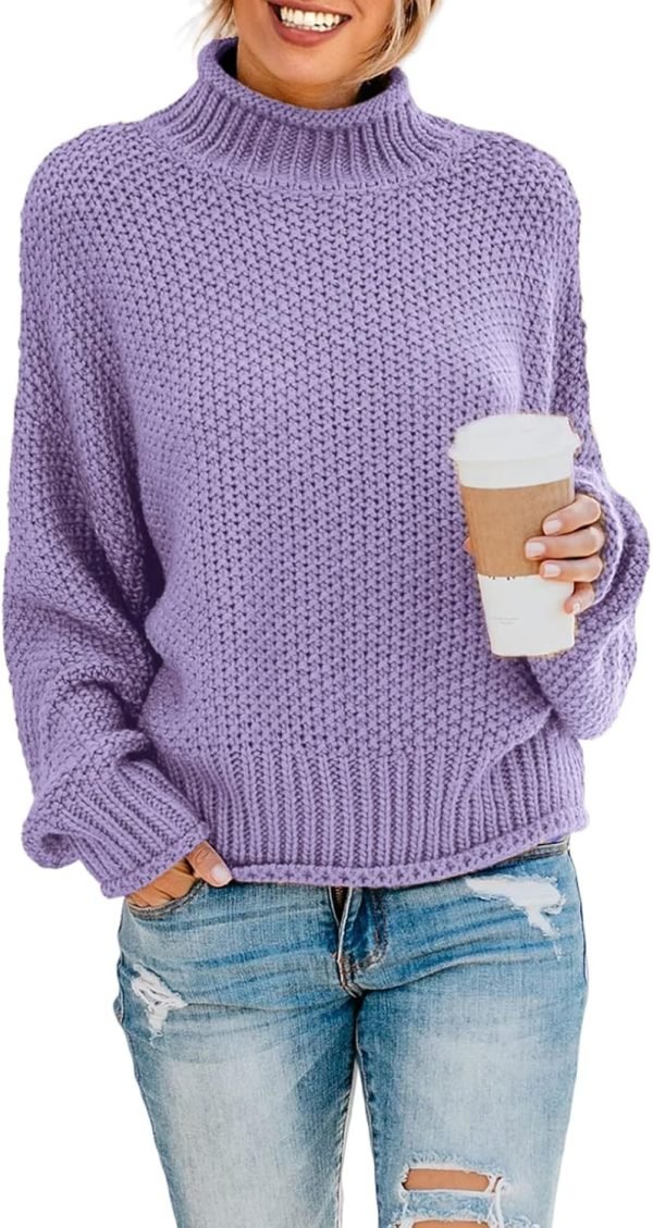 Womens 2024 Winter Fall Solid Turtleneck High Neck Balloon Long Sleeve Sweaters Pullover Outerwear