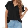 Women's Bat Wing V Neck Short Sleeve Chiffon Blouses for Office Work Business Attire Collared Casual Summer Shirts