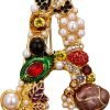 Crystal Pearl Initial Brooch Gold Plated Enamel Colorful Letter Alphabet Breastpin Pin for GIFTS