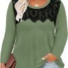 Plus Size Lace Tops for Women Long Sleeve Crewneck Pullover Fall T-shirts Tunics Basic Tees T-Shirts XL-5XL