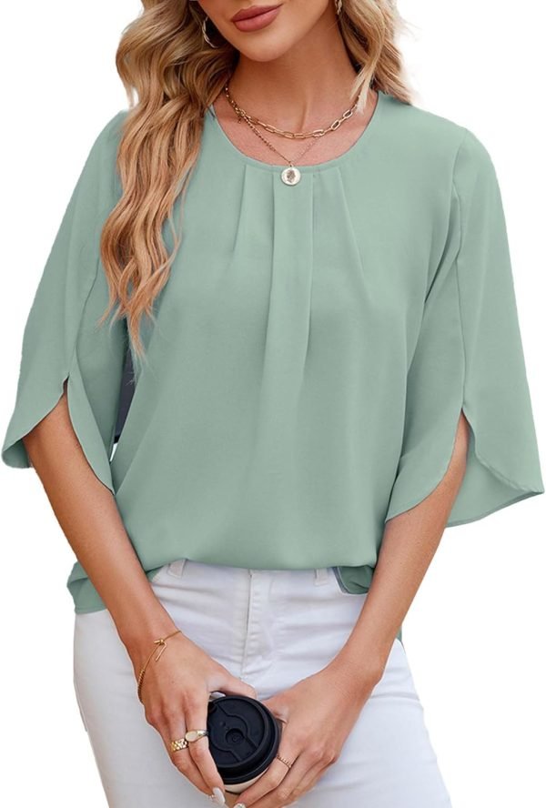 71UXSSqcqRL._AC_SL1500 Women's Chiffon Blouse 3/4 Sleeve Crew Neck Loose Tops Casual Blouses Shirt