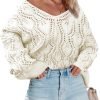 Fall Sweaters Round Neck Crochet Hollow Out Cute Winter Pullover Sweaters for Women Trendy 2024