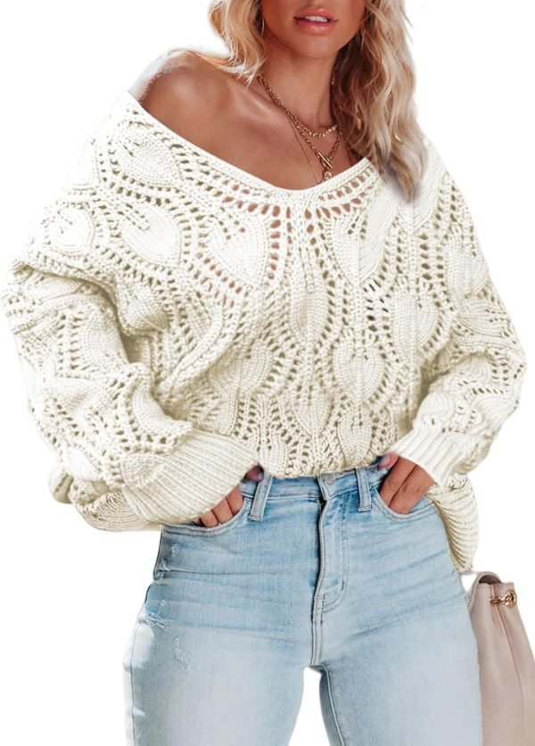 Fall Sweaters Round Neck Crochet Hollow Out Cute Winter Pullover Sweaters for Women Trendy 2024