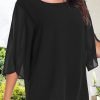 Womens Tops Dressy Casual Summer Chiffon Blouse 3/4 Sleeve Loose Mesh Tunic Shirts