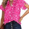 Women's Casual V Neck Alicia Floral Print Smocked Short Sleeve Chiffon Blouses Bohemian Top Shirts