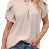 Women's Dressy Casual Business Work Chiffon Blouses Tops Summer V Neck Cute Loose Petal Short Sleeve T-Shirts