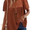 Womens Summer Tops Crewneck Short Sleeve Shirts Casual Chiffon Blouses Flowy Lace Hem Boho Clothing Trendy 2024