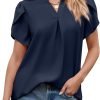 Women's Dressy Casual Business Work Chiffon Blouses Tops Summer V Neck Cute Loose Petal Short Sleeve T-Shirts