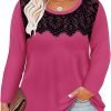 Plus Size Lace Tops for Women Long Sleeve Crewneck Pullover Fall T-shirts Tunics Basic Tees T-Shirts XL-5XL