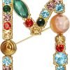 Crystal Pearl Initial Brooch Gold Plated Enamel Colorful Letter Alphabet Breastpin Pin for GIFTS