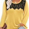 Plus Size Lace Tops for Women Long Sleeve Crewneck Pullover Fall T-shirts Tunics Basic Tees T-Shirts XL-5XL