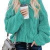 Womens 2024 Winter Fall Solid Turtleneck High Neck Balloon Long Sleeve Sweaters Pullover Outerwear