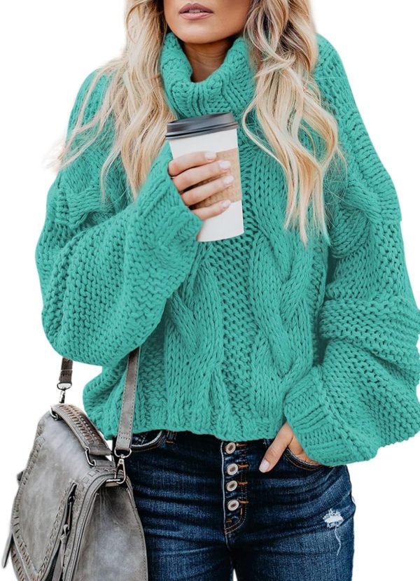 Womens 2024 Winter Fall Solid Turtleneck High Neck Balloon Long Sleeve Sweaters Pullover Outerwear