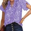 Women's Casual V Neck Alicia Floral Print Smocked Short Sleeve Chiffon Blouses Bohemian Top Shirts