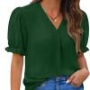 Women Dressy Casual Puff Short Sleeve Summer Tops V Neck Work Blouses