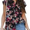 Women's V Neck Short Sleeve Button Down Shirts Casual Chiffon Blouses Tops