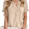 Chiffon Blouse for Womens Dressy Casual Short Sleeve Shirt V Neck Swiss Dot Top