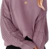 71XaCTWuW_L._AC_SL1500 Women's 2024 Fall Long Sleeve Crew Neck Solid Color Cable Knit Chunky Casual Oversized Pullover Sweater Tops