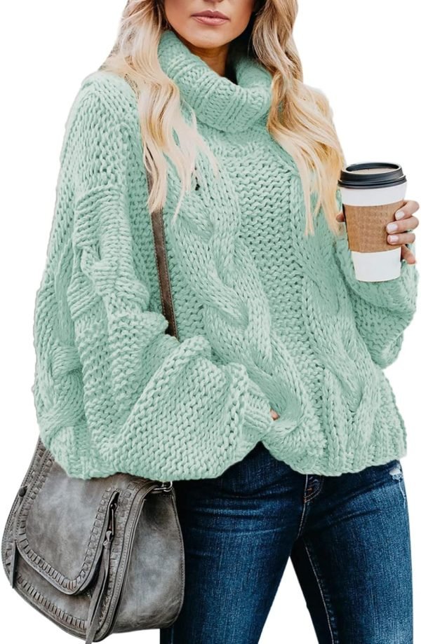 Womens 2024 Winter Fall Solid Turtleneck High Neck Balloon Long Sleeve Sweaters Pullover Outerwear