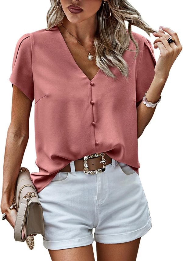 Short Sleeve Blouses for Women 2024 Summer Western Chiffon Shirts Dressy Casual Pearl Tops