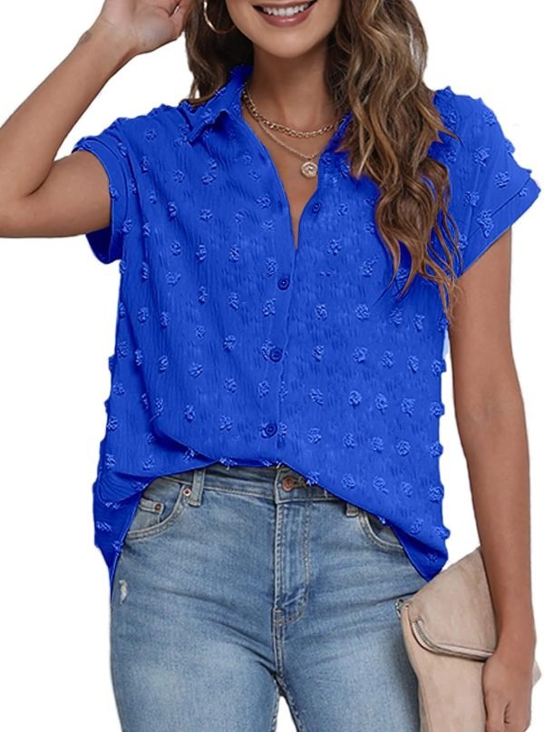 71YuBxaYowL._AC_SL1500 Women White Button Down Shirt Dressy Casual Work Tops Chiffon Blouse Summer Short Sleeve Shirts