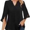 Women's 3/4 Sleeve Chiffon Blouses for Women Dressy Casual, V Neck Double Layers Chiffon Blouses 2024, Tunic Tops
