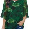 Womens Tops Dressy Casual Summer Chiffon Blouse 3/4 Sleeve Loose Mesh Tunic Shirts