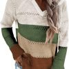Women Color Block Hooded Crochet Striped Sweaters Lightweight Drawstring Hoodies Pullover Trendy Sweatshirts