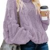 Womens 2024 Winter Fall Solid Turtleneck High Neck Balloon Long Sleeve Sweaters Pullover Outerwear