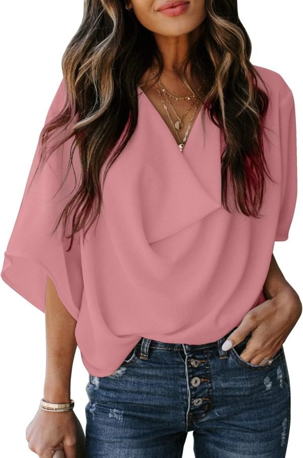 71ZjJFSXSkL._AC_SL1500 Womens Blouses and Tops Short Sleeve Chiffon Shirts and Tops
