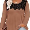 Plus Size Lace Tops for Women Long Sleeve Crewneck Pullover Fall T-shirts Tunics Basic Tees T-Shirts XL-5XL