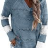 Women Color Block Hooded Crochet Striped Sweaters Lightweight Drawstring Hoodies Pullover Trendy Sweatshirts