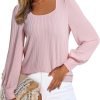 Women's Square Neck Long Sleeve Casual Loose Ribbed Knit Soft Blouses Tops