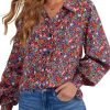 71_6ohExPLL._AC Women's Casual V Neck Allover Floral Print Long Sleeve Chiffon Button Down Blouses Bohemian Top Shirts