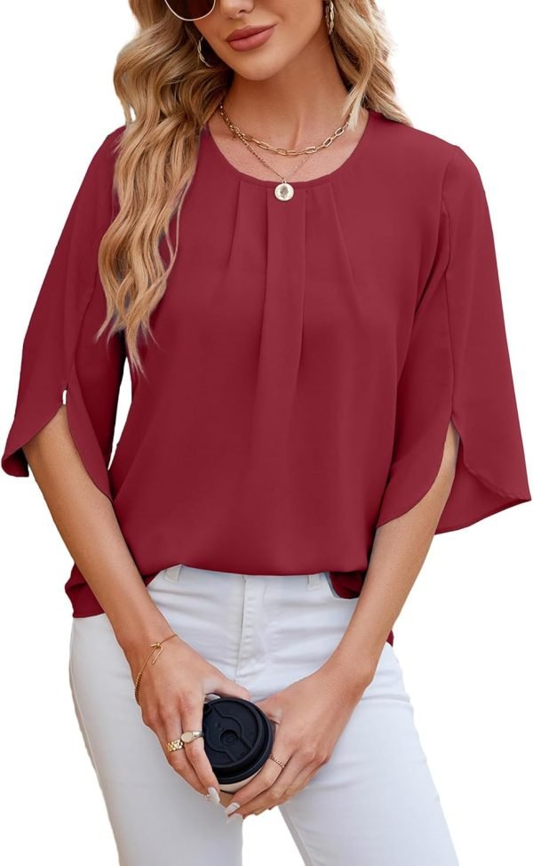 71_Tdt3a2WL._AC_SL1500 Women's Chiffon Blouse 3/4 Sleeve Crew Neck Loose Tops Casual Blouses Shirt