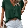 Short Sleeve Blouses for Women 2024 Summer Western Chiffon Shirts Dressy Casual Pearl Tops
