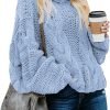 Womens 2024 Winter Fall Solid Turtleneck High Neck Balloon Long Sleeve Sweaters Pullover Outerwear