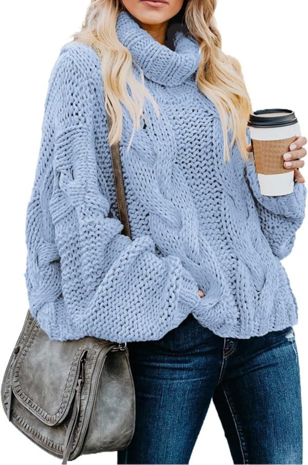 Womens 2024 Winter Fall Solid Turtleneck High Neck Balloon Long Sleeve Sweaters Pullover Outerwear