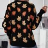 Women's Casual Maple Leaf Print Crewneck Knit Sweater 2024 Fall Winter Fashion Long Sleeve Graphic Loose Jumpers Tops