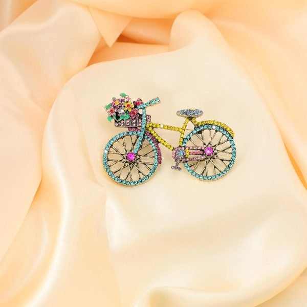 Rhinestone Creative Bicycles Brooch Pin for Women Retro Elegant Handmade Blue Brooches Pins Classic Wedding Fashion Jewelry Accessories Gift