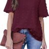 Womens Chiffon Blouse Summer Casual Round Neck Short Sleeve Pom Pom Shirts Top