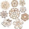 Lot 9pcs Rose Gold-Tone Rhinestone brooches, Big Pearl Crystal Wedding Bouquet kit Set